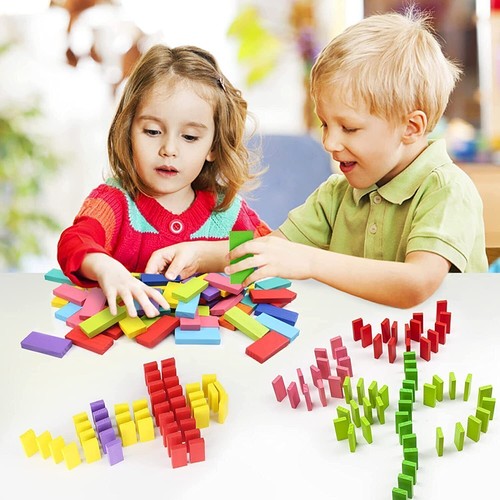 480/960pcs Colorful Wooden Dominos Blocks Set, Kids Game Educational Play Toy UK - Picture 3 of 17