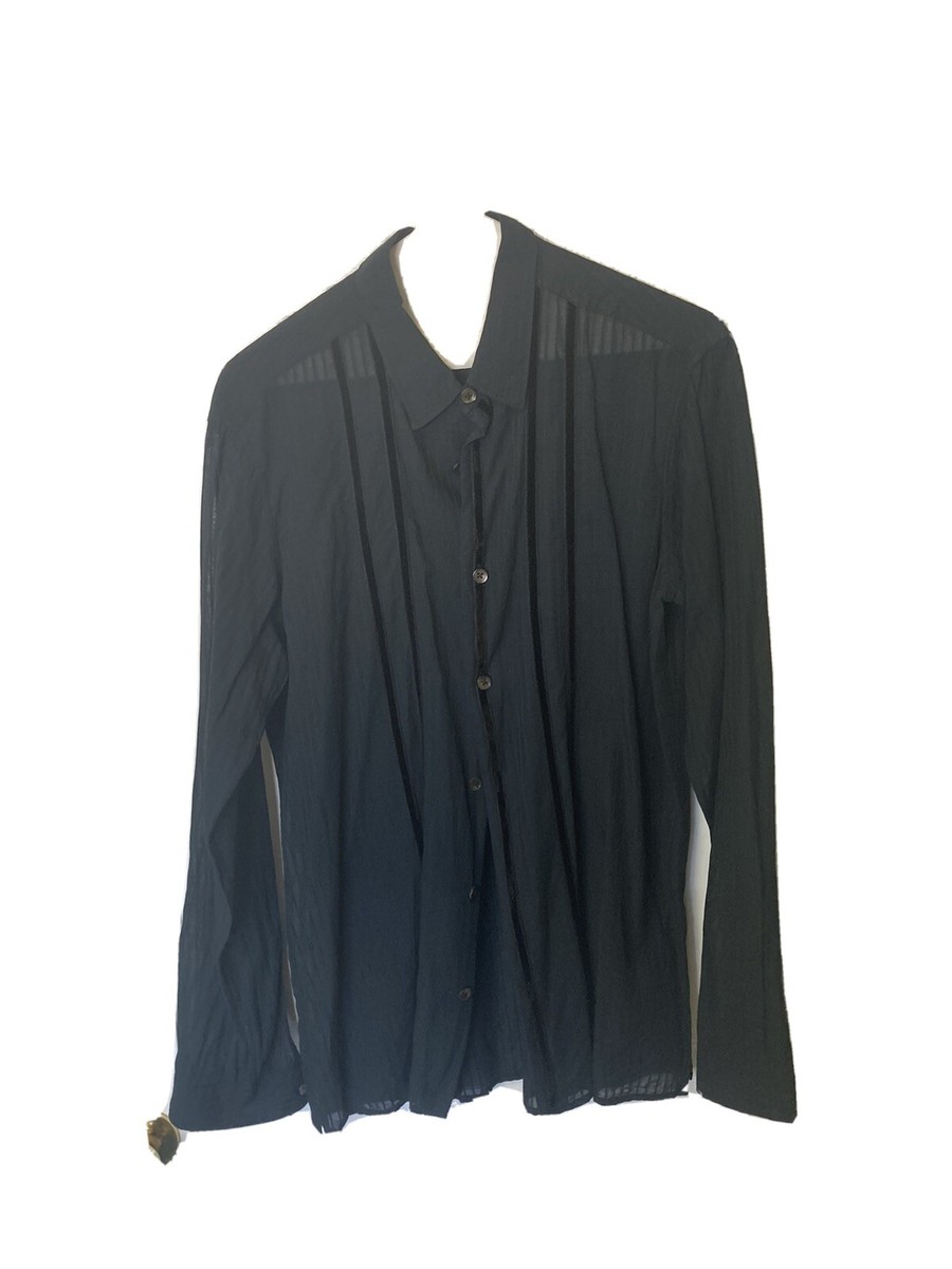 Ann Demeulemeester Black Velvet Stripe Sheer Button Down Shirt 