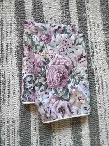 Vintage Jessica McClintock Kissenbezug Set, rosa Blumen, Satinborte, Standard