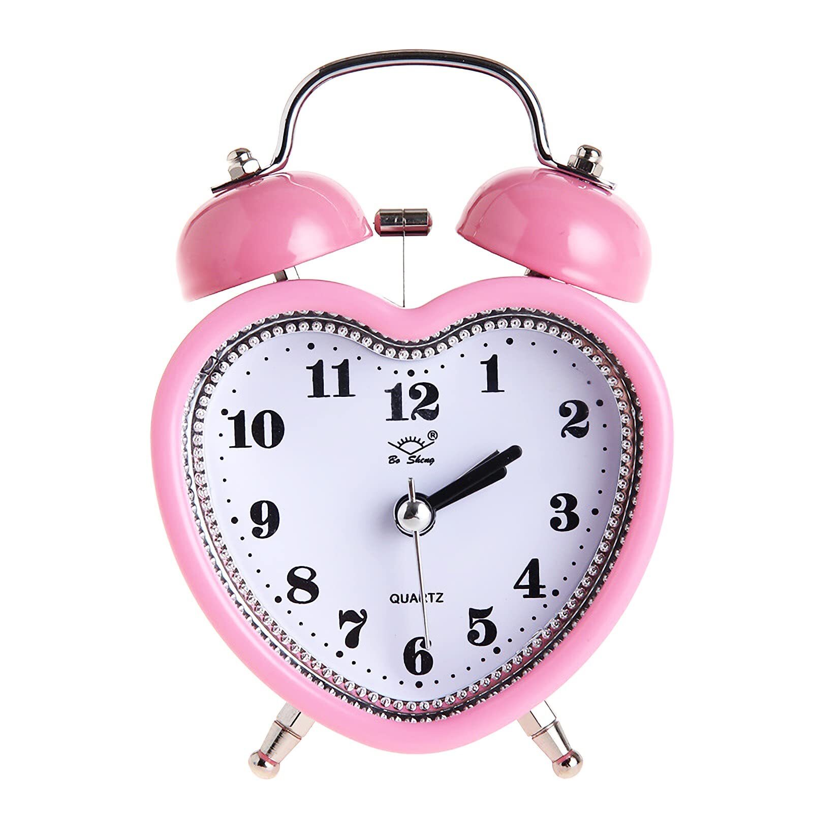 3 Inches Cute Twin Bell Loud Alarm Clock Silent Analog Quartz Nightlight Clock B