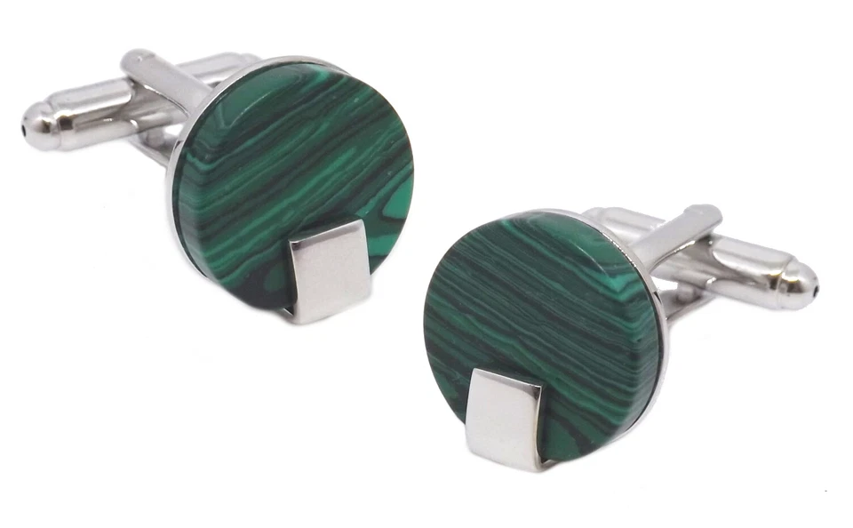 Gemelos modernos únicos de malaquita verde de regalo para hombre por gemelos directos Foto 2 de 4