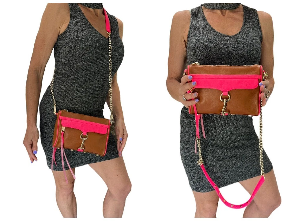 REBECCA MINKOFF Mini M.A.C. Bandolera Bloque de Color Cuero Rosa Marrón Foto 2 de 4