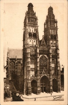 St Gatien Cathedral Tours France Antique Postcard Unused