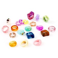 20 Pcs Resin Rings Acrylic Cute Trendy Rings Colorful 20Pcs Resin Rings