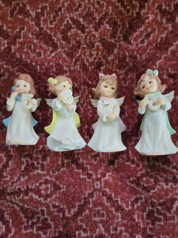 4 Vintage Growing Up Roman Angel Girl Figurine Happy Birthday 5 6 7 8 Cake 1990