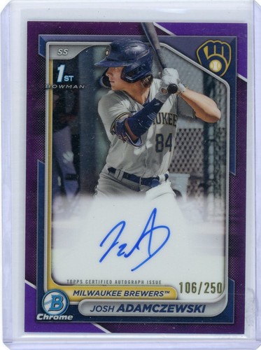 2024 Bowman Chrome Josh Adamczewski #CPA-JAI Auto Purple /250 1st Brewers
