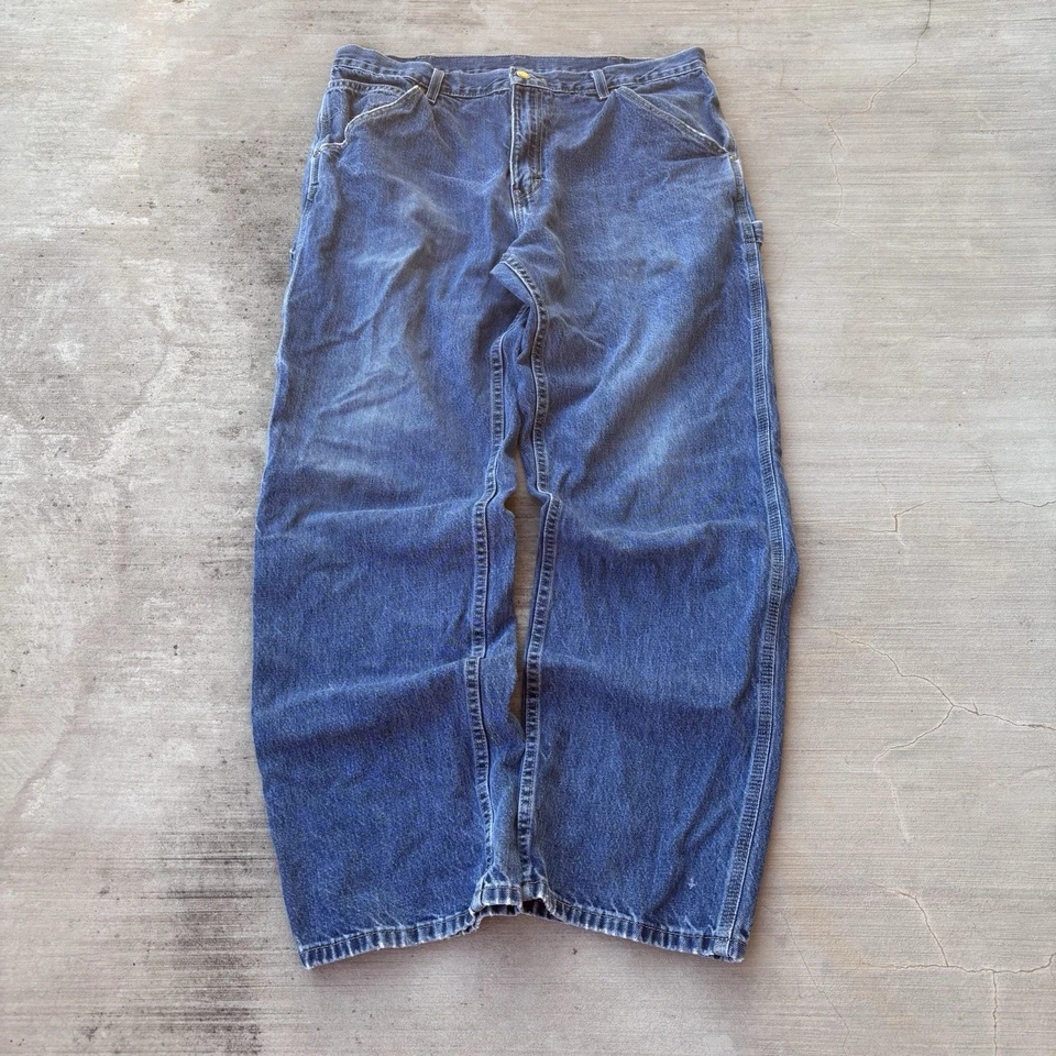 复古男式木匠蓝色水洗牛仔裤尺寸 36 x 32 美国制造 — 第 3/4 张图片