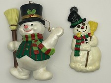 Frosty the Snowman Christmas Ornaments Hard Plastic and Resin Lot Of 2