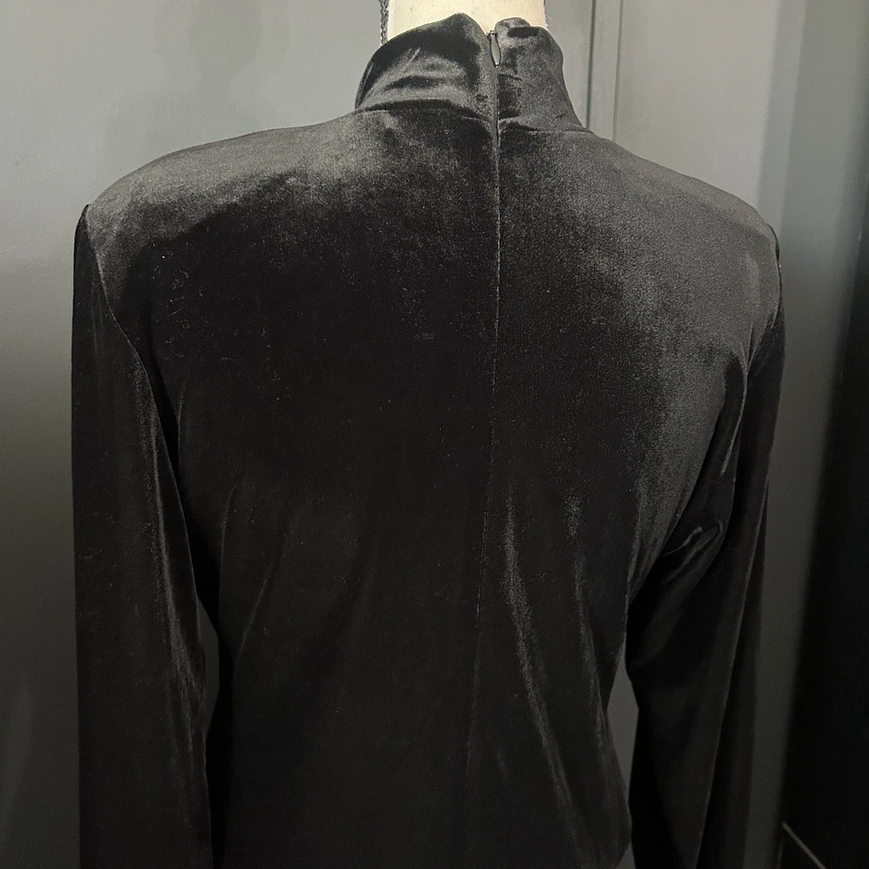 Maxi Vestido Vintage Años 90 Liz Claiborne Terciopelo Negro Cuello Simulado Elegante Bruja Vampiro M Foto 4 de 4