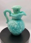 Vintage Avon Perfume Bottle 1970s Blue Green Milk Glass Pitcher