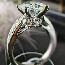 3.20Ct Lab-Created Diamond Round 14K White Gold Finish Engagement Wedding Ring