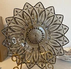 Federal Glass Plate Smokey Gray Iridescent Petal Flower Vintage Carnival 10.5”