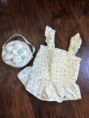 btween Girls Size 5 Yellow Floral Smocked Ruffle Tank Top  with flower purse