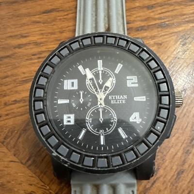 Ethan Elite Big Face Men s Wrist Watch Round Black Dial Gray Band