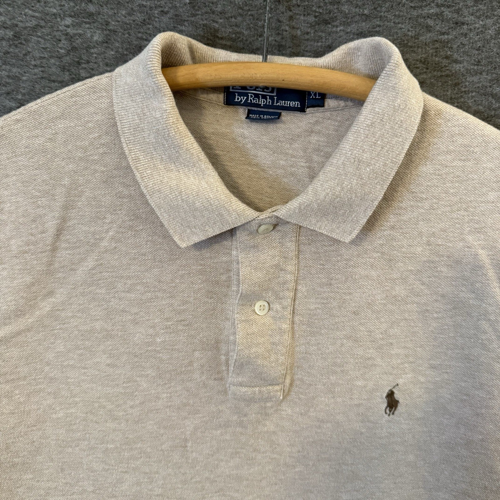 PONY Polo Ralph Lauren Uomo XL Golf Camicia Marrone Cammello con Cavallo Marrone