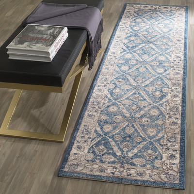 Sofia Vintage Runner Rug 2'2'' x 8' - Blue & Beige, Non-Shedding, Easy Care