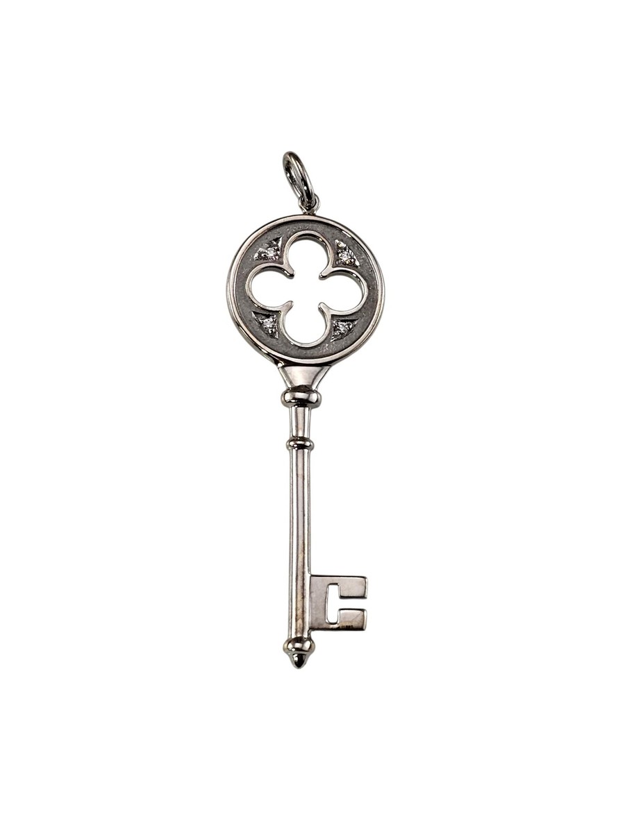 Tiffany & Co. 18K White Gold and Diamond Trefoil Clover Key 