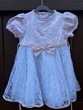 Vintage Pink And White Flower Lace Girls Dress Puff Sleeves Size 4T USA