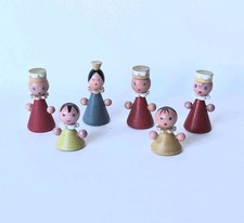 Vintage Tofa Albrechtice Magnetic Wooden Play Theatre Figures X 6, Czech, 1970s