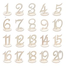20PCS Wood Table Numbers with Holder Base 3.9 inch Tall Wooden Numbers 1-20 N...