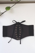 Black Corset Belt Lace-Up Front Snap Closure Waspie Cinch Belt Goth Witchy Renai
