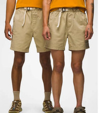 prAna NEW Mojave Shorts Unisex M S W M x6" Organic Stretch Beige Outdoor HIke