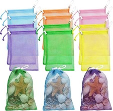 12 Pcs Mesh Drawstring Bag W/ Clip Toggle Closure Seashell Drawstring Bags