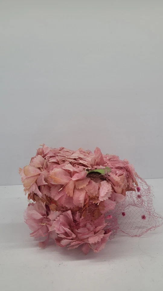 Винтажная шапка-флиппер с розовым цветочным узором в стиле 1920-х с сеткой - Изображение 3 из 4