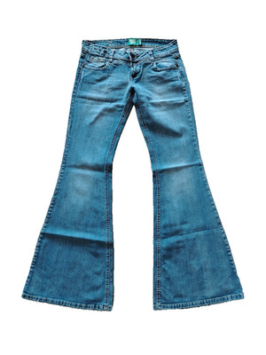 Bershka Flare Bell Bottom Jeans Size 6 Vtg Y2K Flap Pockets Low Rise Distressed