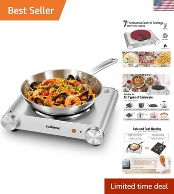 1500W Electric Stove - Portable Single Cast Iron Burner with 7-Stage Temperature