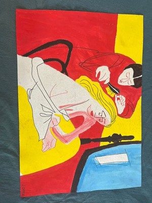 JERRY OPPER drawing and painting on old paper signed stamped vintage