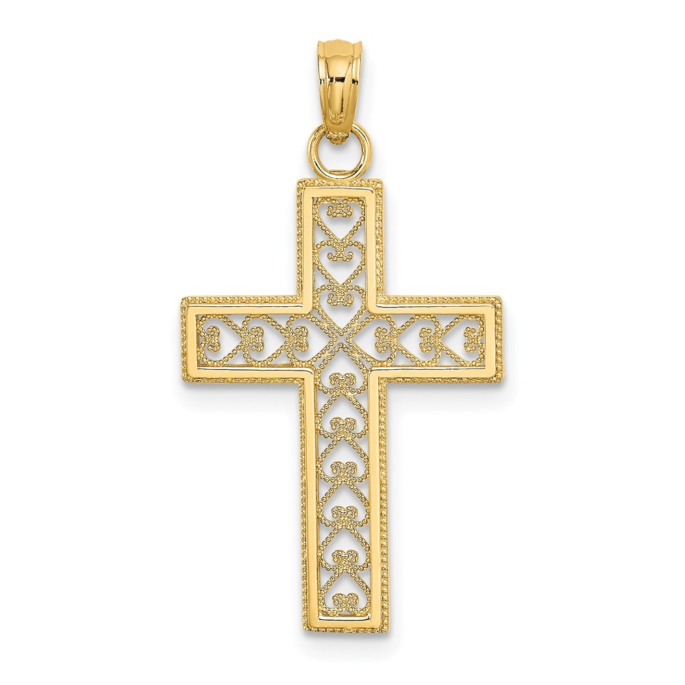 10K Yellow Gold Diamond-cut Filigree Cross Pendant 0.86gm L-27.4 mm, W-15.25 mm