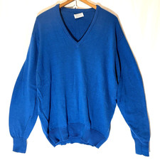 VTG Brooks Brothers Mens V Neck Sea Island Cotton Sweater Blue Size 46 USA
