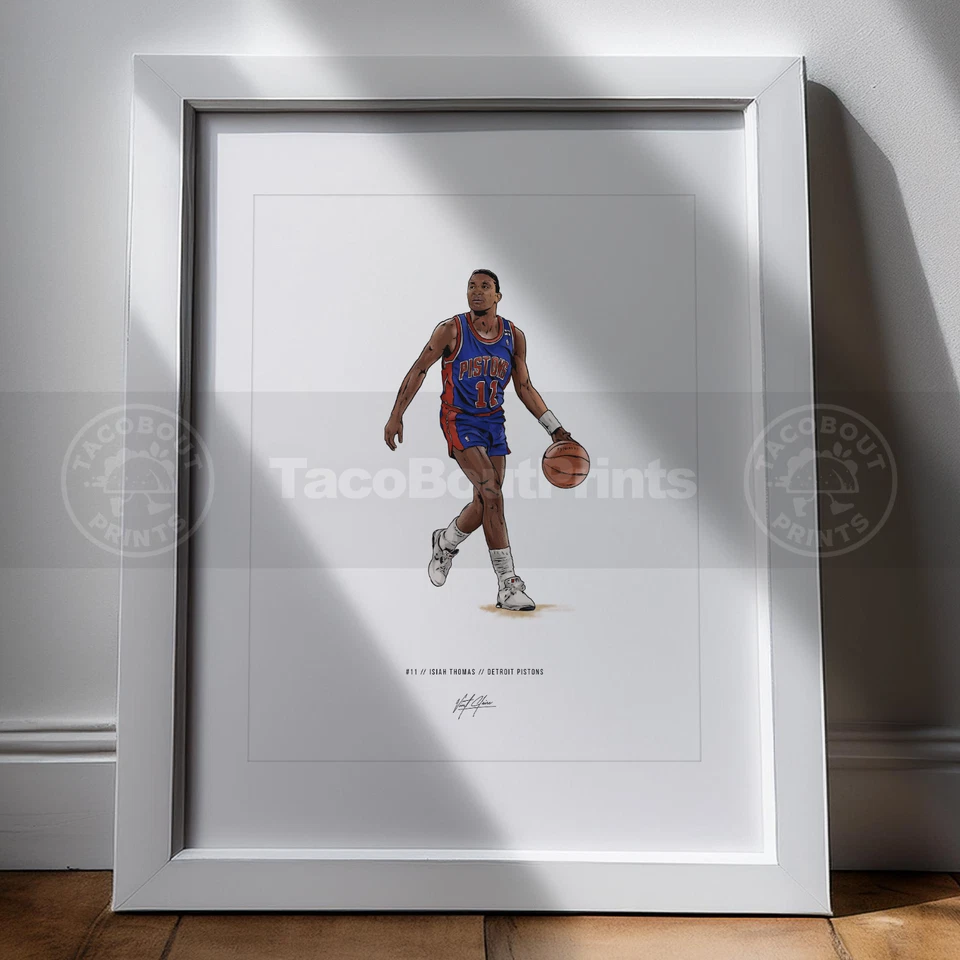 Póster Isiah Thomas Detroit Pistons ilustración de baloncesto impresión artística 8x10 Foto 2 de 4