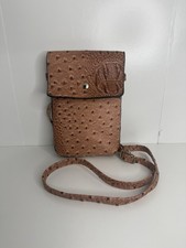 Brown Ostrich Croc Embossed Crossbody Cell Ph...