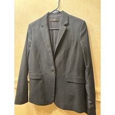 Mango Basics Navy Single Button Blazer Jacket Size 10 Notch Lapel Flap Pockets