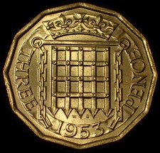UK Three 3 Pence 1953 Elizabeth II Coin WCA 520