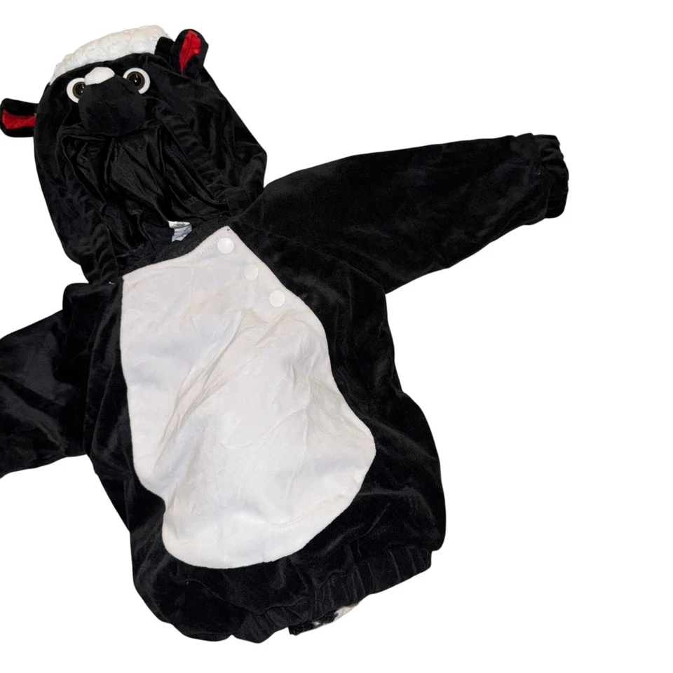 Baby Skunk Costume Unisex Boys Girls 12-18 Months Black White Faux Fur Tail - Image 3 of 4