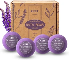 Lavender Bath Bombs 4-Pcs, Individually Wrapped Bath Bombs for Men & Women, Luxu