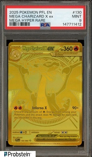 2025 Pokemon PFL En Mga Hyper Rare #130 Mega Charizard X Ex PSA 9 MINT
