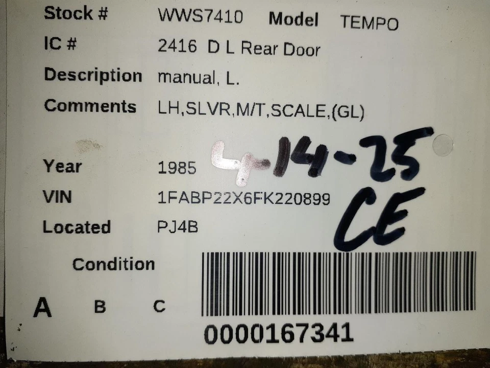 Driver Left Rear Side Door Manual Fits 85-87 TEMPO 600711 Foto 4 de 4