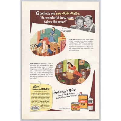 Johnsons Wax 1945 Vintage Print Ad S C Johnson and Sons Fibber McGee and Molly