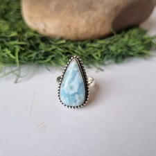 Natural Larimar Gemstone Ring 925 Sterling Silver Beautiful Handmade Ring BT690