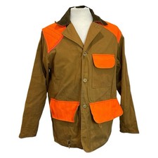 Vintage SafTbak Hunting Coat Medium Large Brown Canvas Blaze Orange Made USA