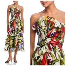 Farm Rio Florart Sand Strapless Maxi Dress Size M 100% Organic Cotton NWT $360