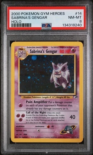 2000 Pokemon Gym Heroes SABRINA’S GENGAR 014/132 Holo PSA 8 RARE