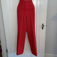 Vtg 70s Queen Casual red double knit polyester wide leg pull on pants