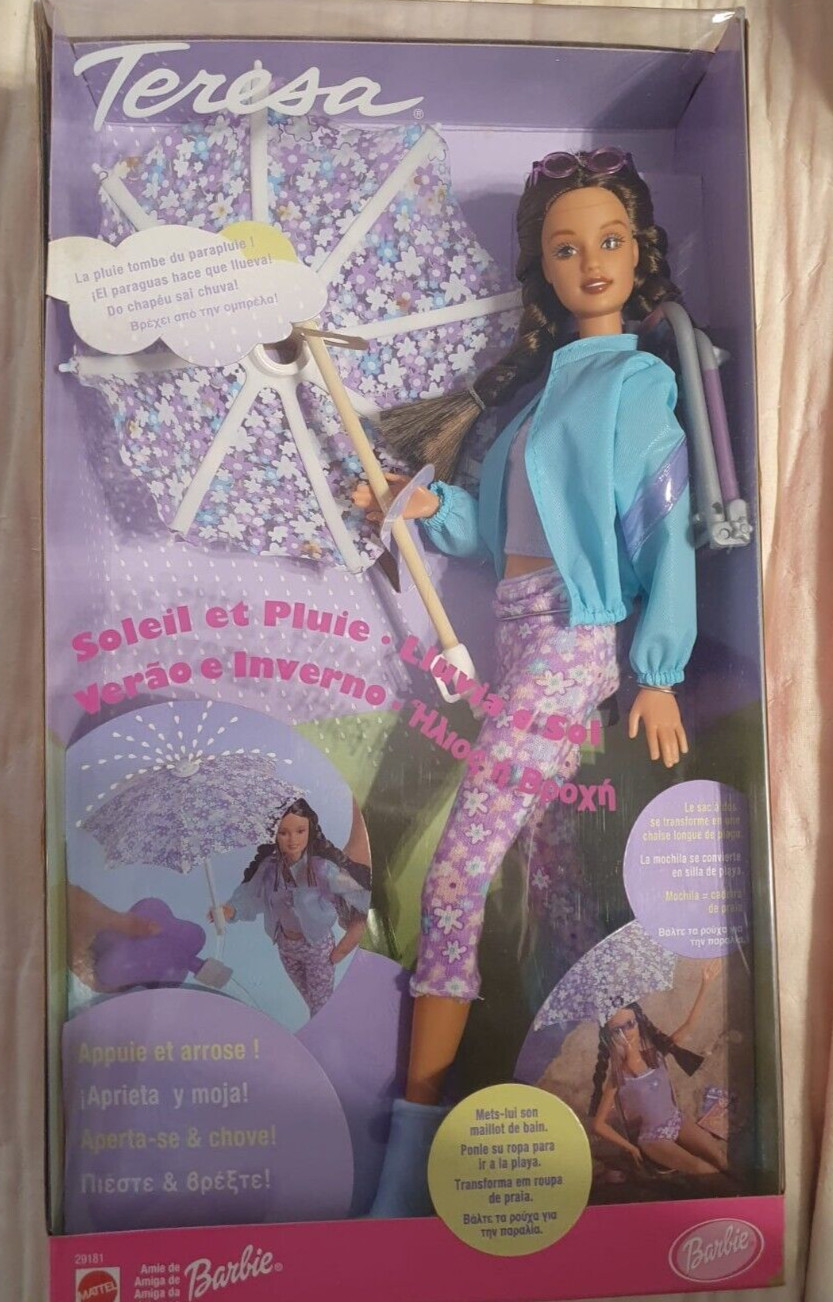 Muñeca Barbie-Teresa lluvia o sol paraguas playa ropa silla mochila