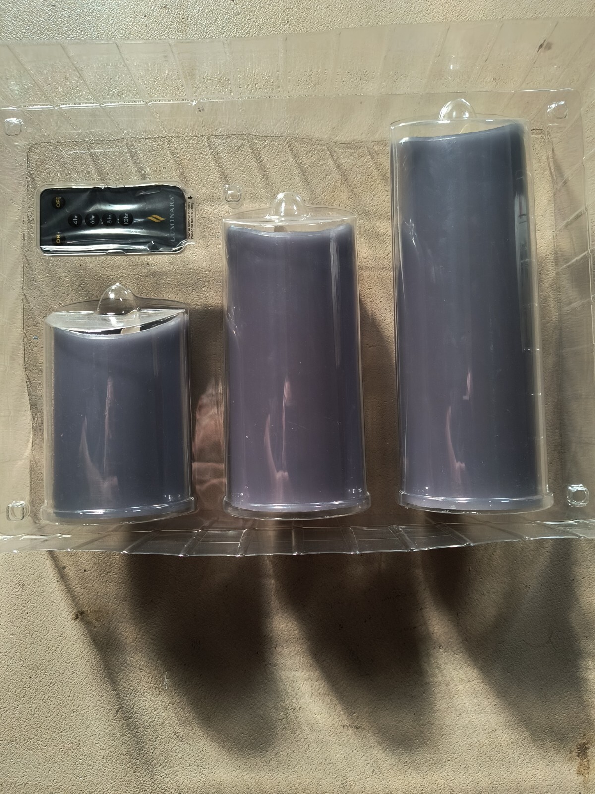 Luminara Set/3 GRAY Flameless Battery Candle w/Remote 4" 6" 8" NEW w/o