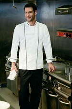 SIMON JERSEY EXECUTIVE UNISEX CHEF JACKET CHEFS WHITE BLACK PIPING CJ1830